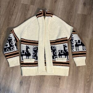 VTG 1970s Southwestern Open Front Sweater Shawl Cardigan Llamas Wool